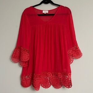 Forever 21 Red Crochet-Hem V-Neck Peasant Top